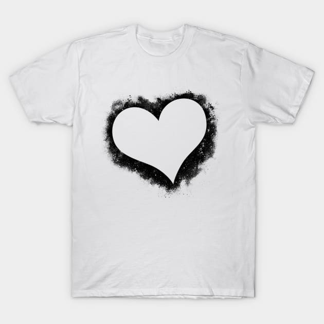 Slanted heart silhouette paint splatters T-Shirt by Playfulfoodie